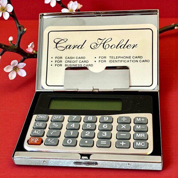 Pocket Calculator and Business Card Holder Shiny Metal Case Woman Glitter NEW - Picture 3 of 13
